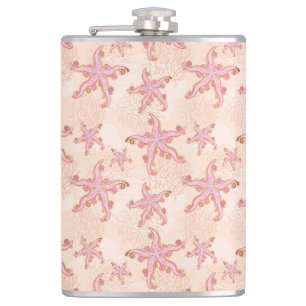 Seesterne und Korallen Rosa Pastellmuster Flachmann