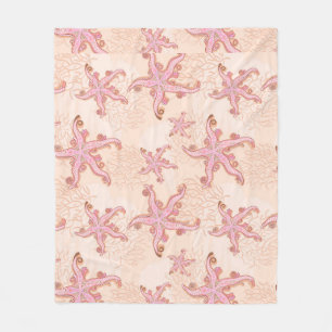 Seesterne und Korallen Rosa Pastellmuster Fleecedecke