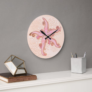 Seesterne und Korallen-Rosa-Pastellmuster Große Wanduhr