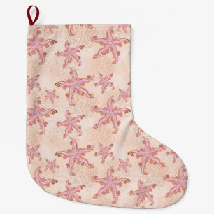 Seesterne und Korallen Rosa Pastellmuster Großer Weihnachtsstrumpf