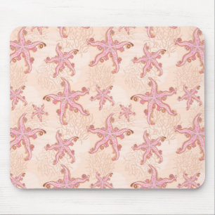 Seesterne und Korallen Rosa Pastellmuster Mousepad