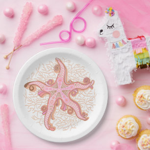 Seesterne und Korallen-Rosa-Pastellmuster Pappteller