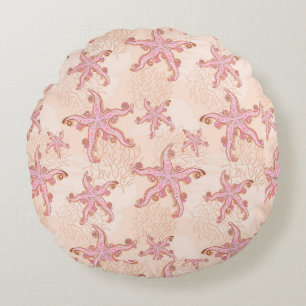 Seesterne und Korallen Rosa Pastellmuster Rundes Kissen