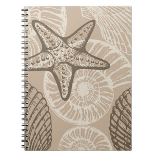 Seesterne und Muscheln in Beige an der Meereswelt Notizblock