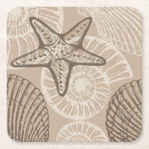 Seesterne und Muscheln in Beige an der Meereswelt Rechteckiger Pappuntersetzer