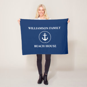 Seestrand-Haus-Familienname-Marine-Blau Fleecedecke
