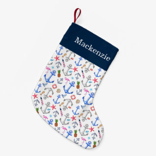 Seestrand-Sommer-Muster-individueller Name Kleiner Weihnachtsstrumpf