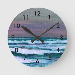 Seestrand-Uhr-Ozean-Wellen-Meerblick-Dekor Runde Wanduhr