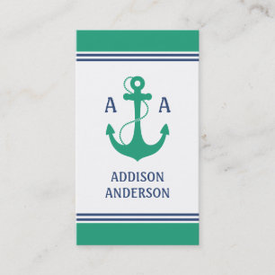 Seestreifen mit grünem Anker-Monogramm Visitenkarte