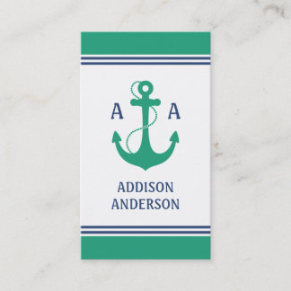 Seestreifen mit grünem Anker-Monogramm Visitenkarte