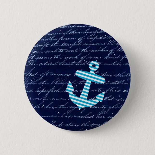 Seestreifenanker-Handschriftsentwurf Button (Vorderseite)
