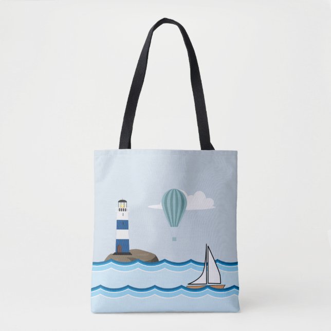 Seeszene mit Leuchtturm und Segelboot Tasche (Vorderseite)