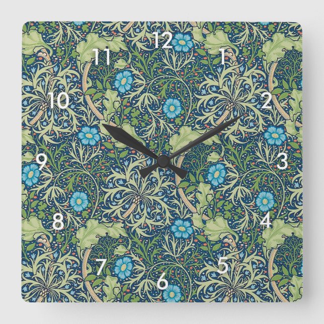Seetang, William Morris Quadratische Wanduhr (Vorderseite)