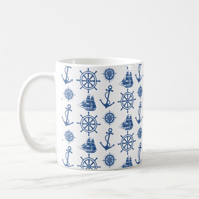 Seethema-Anker-Blau und Weiß Kaffeetasse (Links)