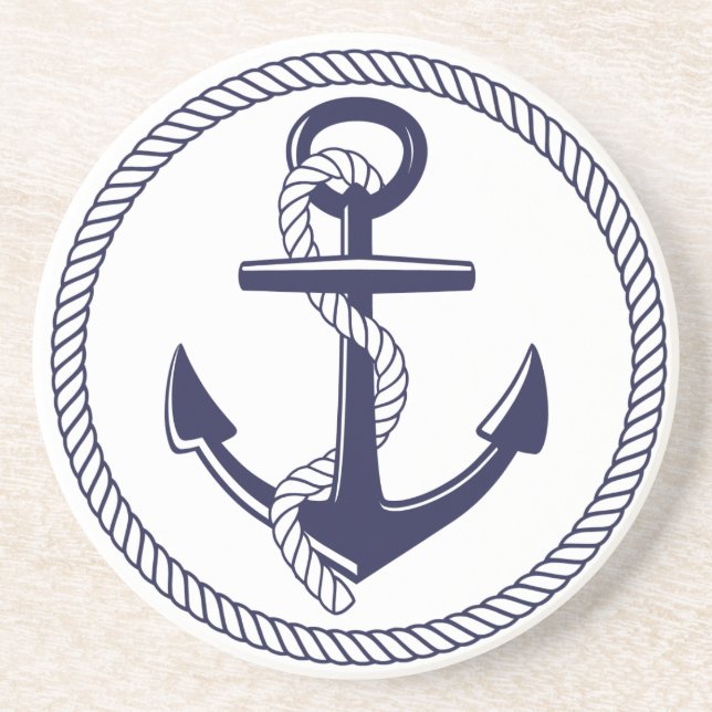 Seethema-Marine-Blau-Anker-Seil-Kreis Getränkeuntersetzer (Vorne)