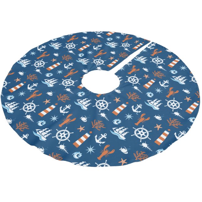 Seethema-Muster 1 Polyester Weihnachtsbaumdecke (Schrägansicht)