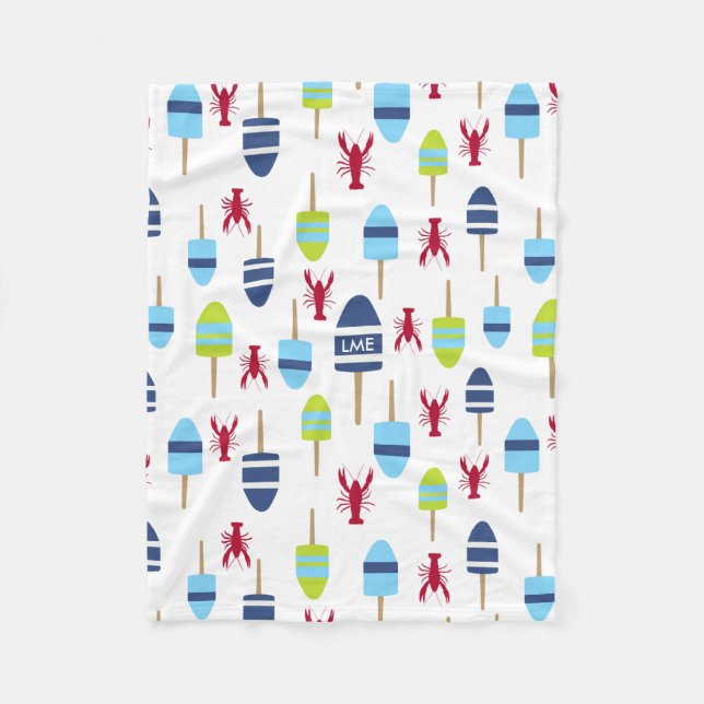 Seethemaboje und -hummer mit Monogramm Fleecedecke (Vorderseite)
