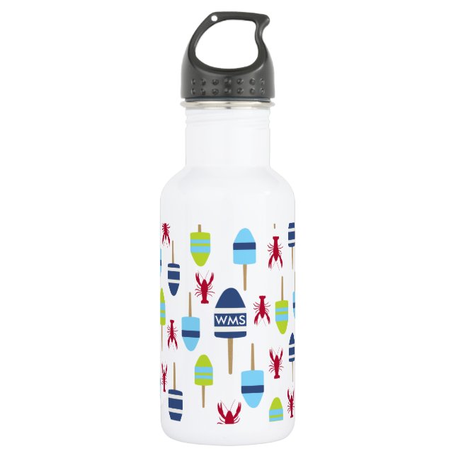 Seethemaboje und -hummer mit Monogramm Trinkflasche (Vorderseite)