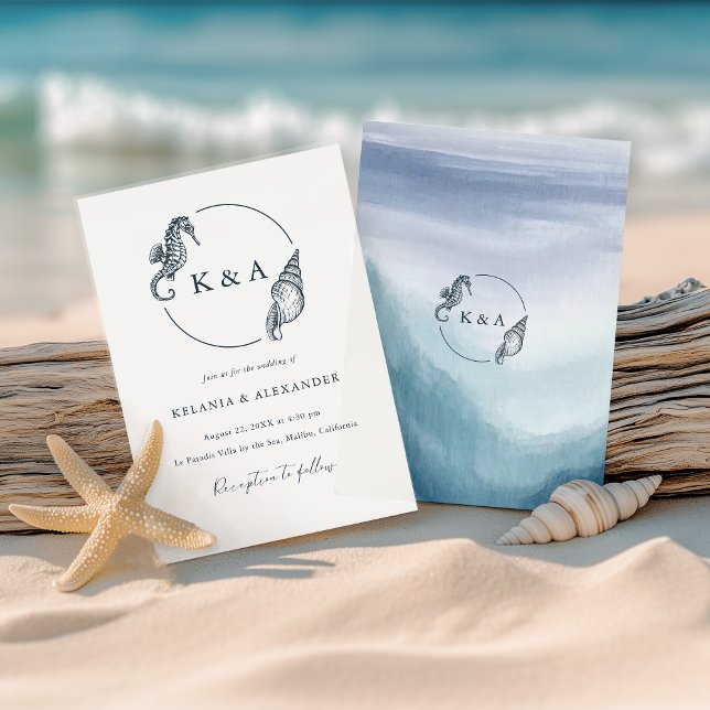 Seetranel Ocean Waves Nautical Monogram Wedding Einladung (Von Creator hochgeladen)
