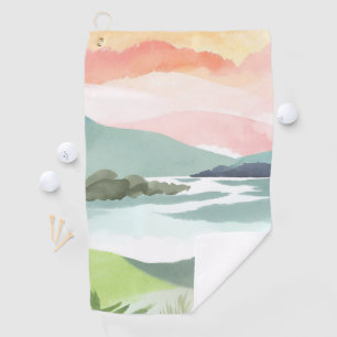 Seeufer im Morgenrot Aquarell Natur Golfhandtuch
