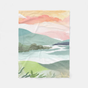 Seeufer im Morgensonnenlicht Aquarell Natur Fleecedecke