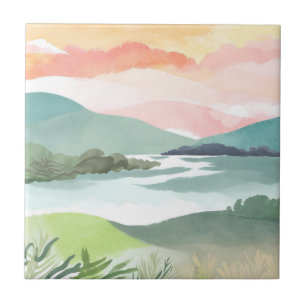 Seeufer Morgen Sonnenaufgang Aquarell Natur Fliese