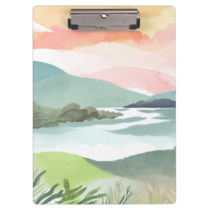 Seeufer Morgen Sonnenaufgang Aquarell Natur Klemmbrett