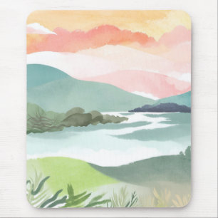 Seeufer Morgen Sonnenaufgang Aquarell Natur Mousepad