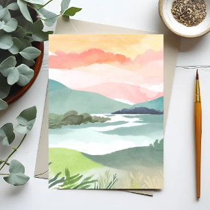 Seeufer Morgen Sonnenaufgang   Aquarell Natur Postkarte