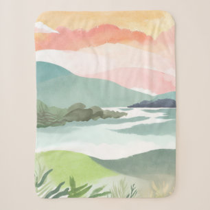 Seeufer Morgen Sonnenaufgang   Aquarell Natur Sherpadecke