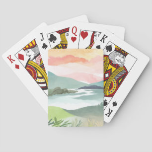 Seeufer Morgen Sonnenaufgang Aquarell Natur Spielkarten