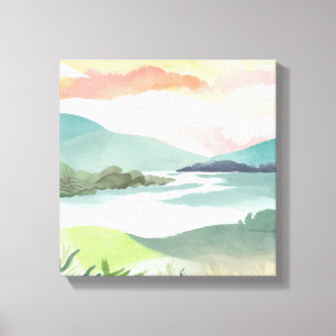 Seeufer Morgensonnenaufgang   Aquarell Natur Leinwanddruck