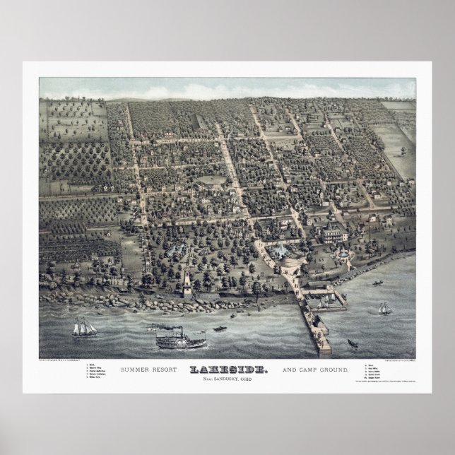 Seeufer, OH Panoramakarte - 1884 Poster (Vorne)