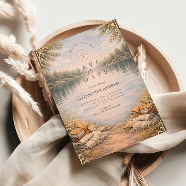 Seeufer-Picknick-Wald-Eleganz-Hochzeit Save The Date (Von Creator hochgeladen)