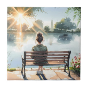 Seeufer-Szene bei Sonnenuntergang Fliese