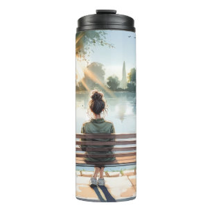 Seeufer-Szene bei Sonnenuntergang Thermosbecher