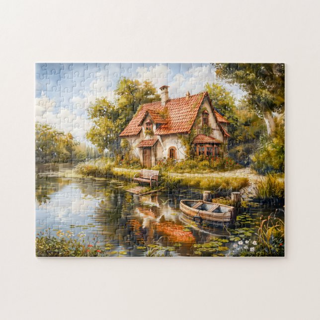 Seeuferhäuschen mit Ruderboot (Horizontal)