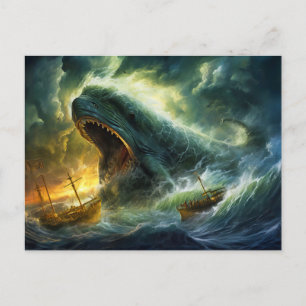 Seeungeheuer, das aus Wellen auftaucht, Fantasy-Ge Postkarte