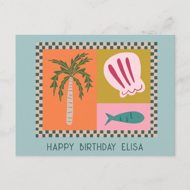 SEEVERGNÜGLICHER GEBURTSTAG Moderner Niedlicher In Postkarte (Vorderseite)