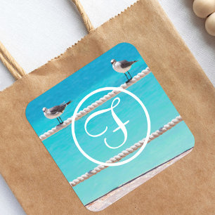 Seevögel fotografieren Küstenmonogramm Quadratischer Aufkleber