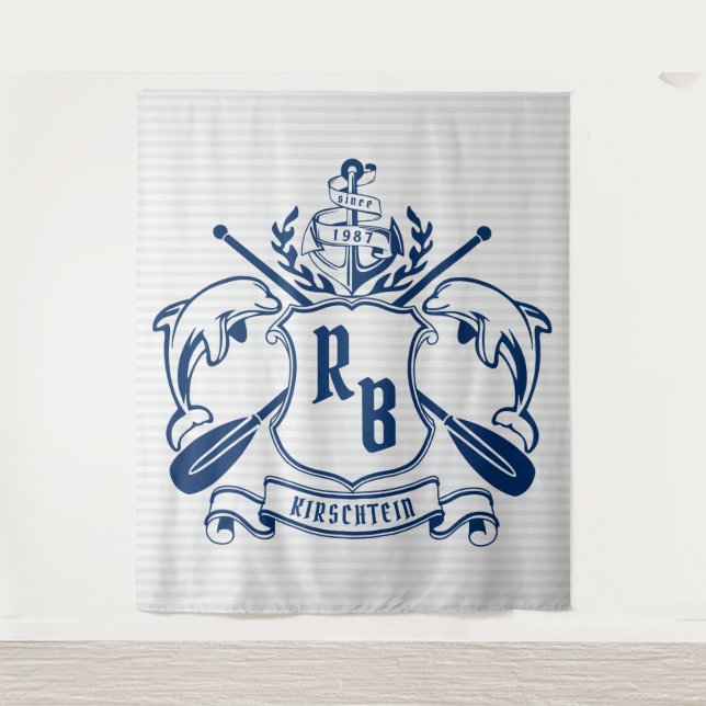 SeeWappen-Delphin-Anker-Ruder-Lorbeer-Schild Wandteppich (Vorderseite)