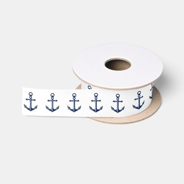 Seeweiß der anker-Muster-Marine-| Satinband (Spule)