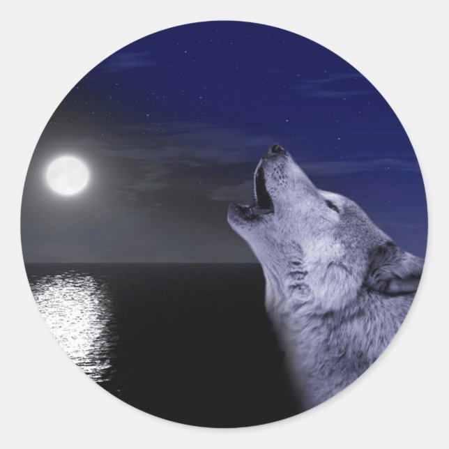 Seewolf - Mondwolf - Vollmond - wilder Wolf Runder Aufkleber (Vorderseite)