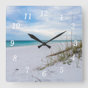 Seeziegel und die Uhr der weißen Sandstrände
