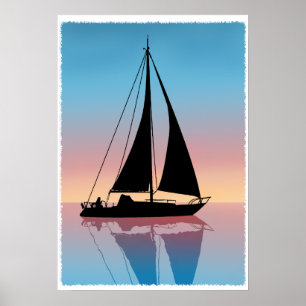 Segel an der Sonnenuntergang-Silhouette Poster