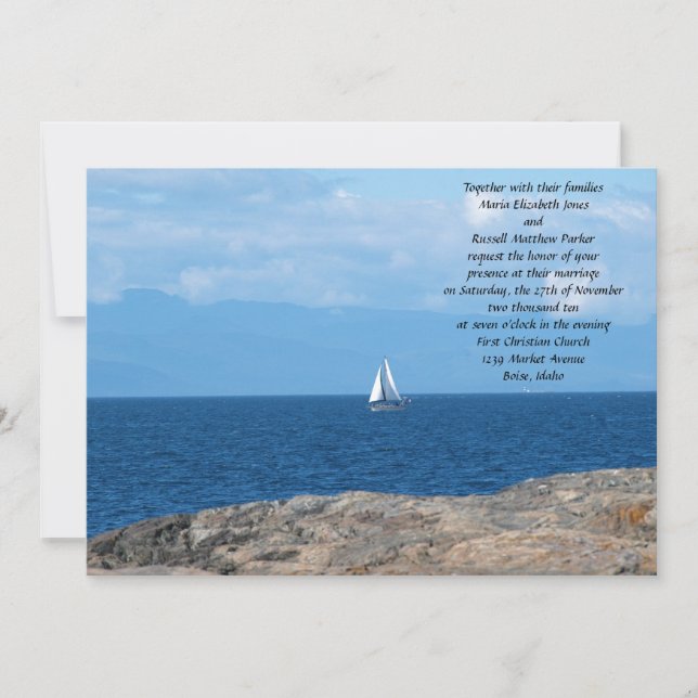 Segel-Boot in der tiefen blaues Wasser-Hochzeit Einladung (Vorderseite)