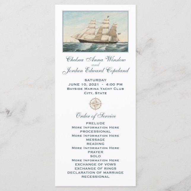 Segel-Clipper-Schiff | Hochzeitsprogramm Programm (Vorderseite)