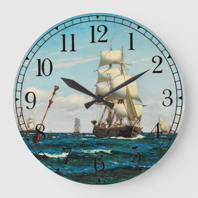 Segel Clipper Tall Ship Wall Clock Große Wanduhr (Vorderseite)