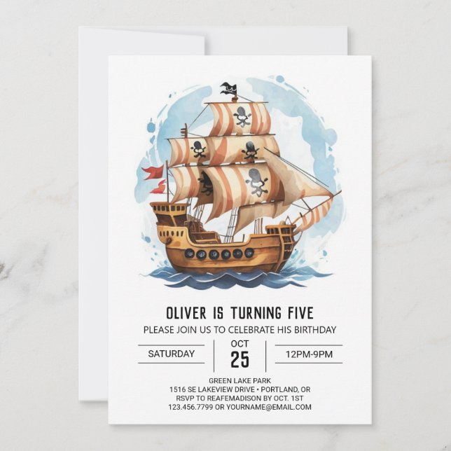 Segel Custom Piratenflagge Pirate Geburtstag Einladung (Vorderseite)