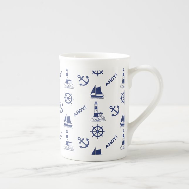 Segel Illustration Muster Navy Blue+White Prozellantasse (Rechts)